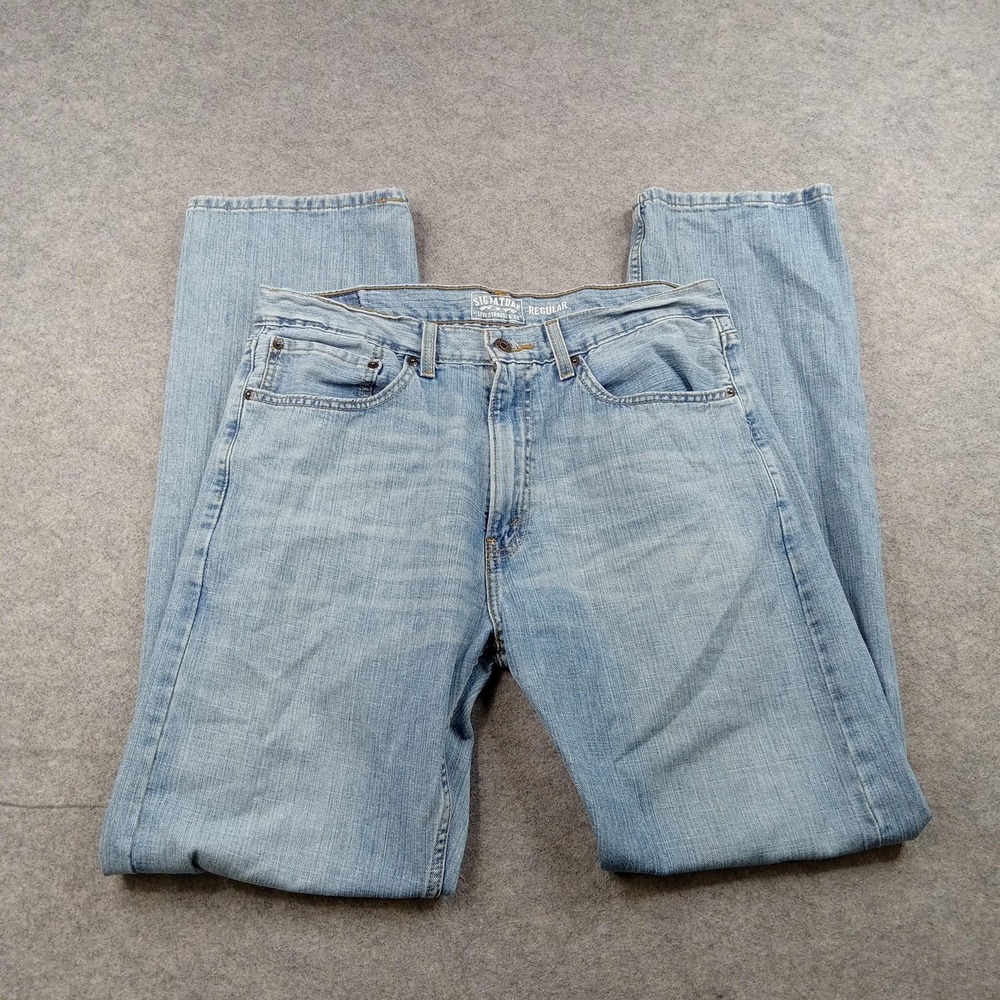 Levi Jeans Mens 34x32 Light Wash Blue Regular Straight Denim Strauss Signature